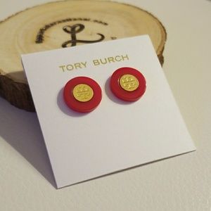 Tory Burch red disk earrings